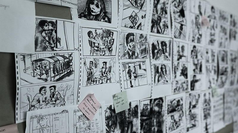 Storyboard board with many drawings