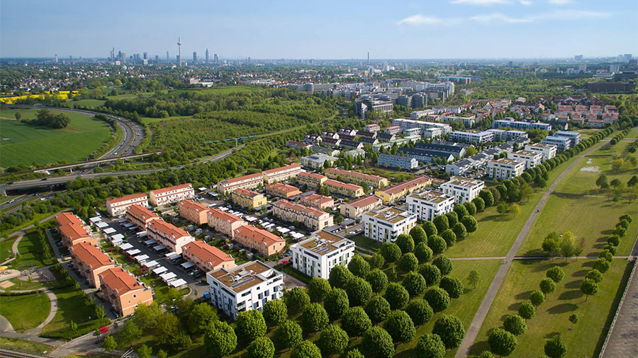 Aerial view of the Frankfurt am Main skyline